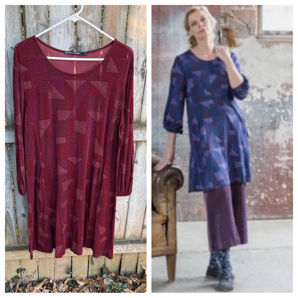 Gudrun Sjoden Campo Tunic Dress geometric lines stripes Lyocell L